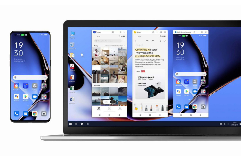 OPPO 新的“多屏连接”功能允许手机上的最多三个窗口显示在连接的